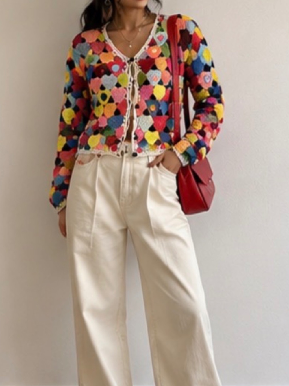 Vintage Y2K Crochet Granny Square Floral Cardigan Sweater Boho Festival M Color - Picture 2 of 9